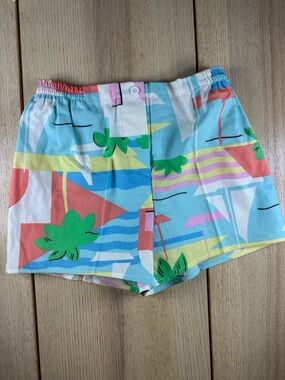 Vintage Women’s Tropical Print Elastic-Waist Shorts - Blue